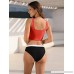 Misassy Womens Zipper Front Crop Top 2 Piece Bikini Sets Active Sporty Color Block Swimsuits Bathing Suit Orange B07KYHJ45L